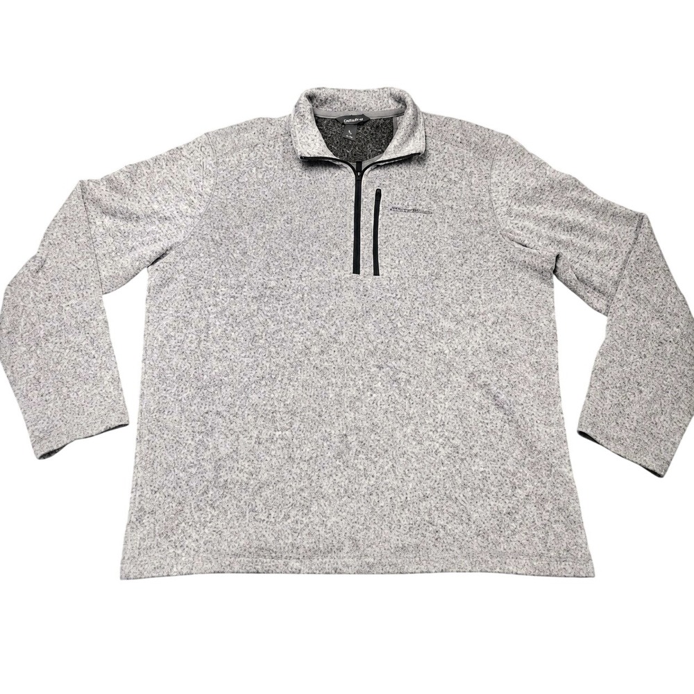 Eddie Bauer 1/4 Zip‎ Pullover Mens L Gray Fleece Sweater Hiking Neutral Casual